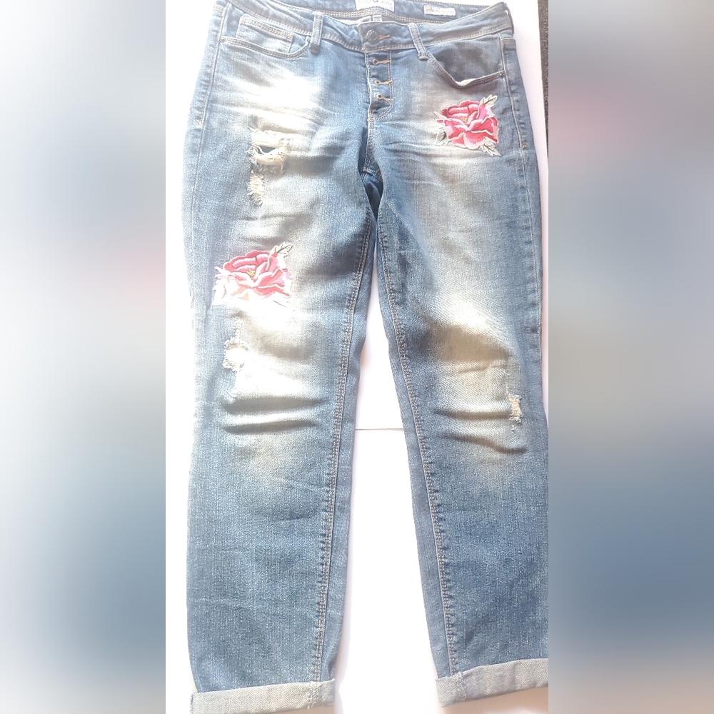 Women's Blue Jeans with Floral Embroidery